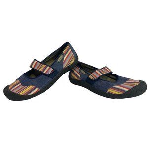 KEEN Midnight Navy Harvest Mary Jane Slip On Shoes Denim Stripes US Womens 8.5